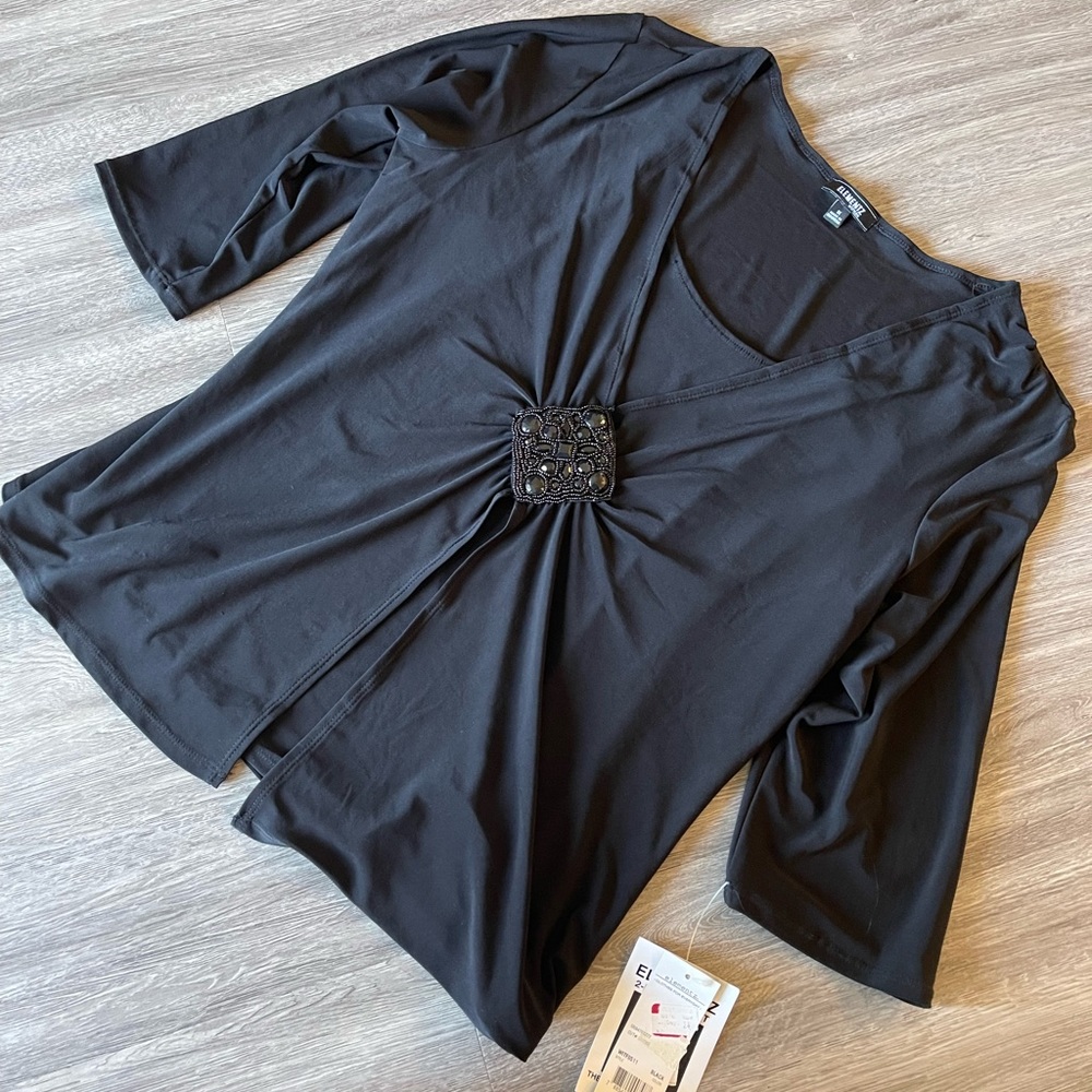 Elementz Pullover Hi-Low Blouse w/ 3/4 Sleeve Black  1X Womens - Picture 4 of 5